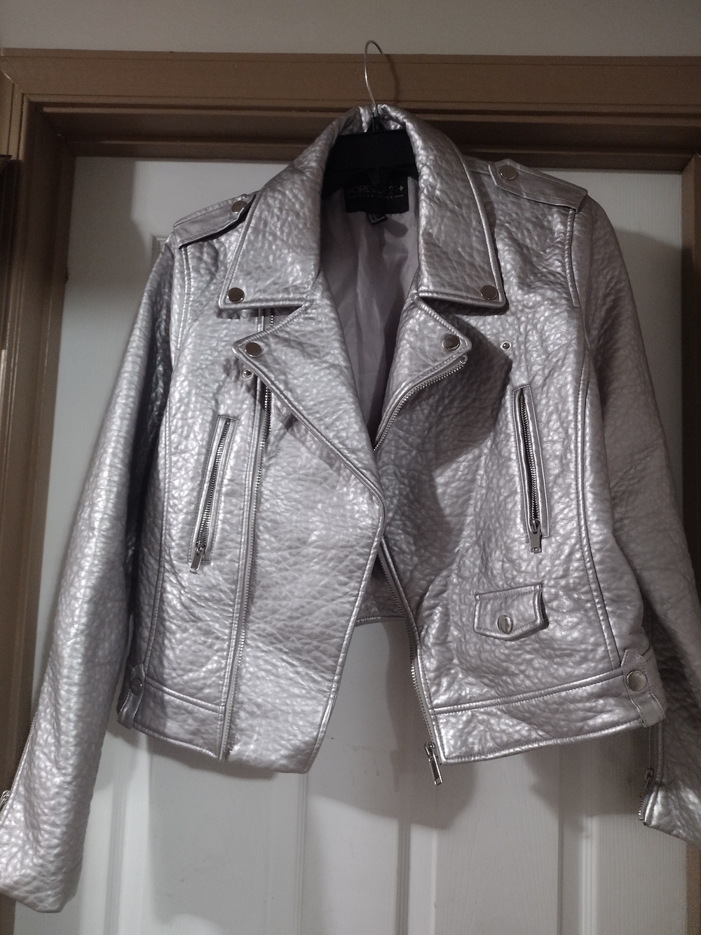 Forever 21 Metallic Silver Moto Leather Jacket